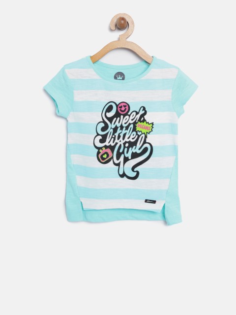 

VITAMINS Girls Blue Striped Round Neck T-shirt