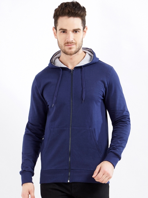 

Maniac Men Navy Blue Solid Hooded Sweatshirt