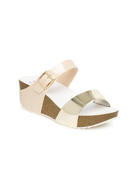 

Carlton London Women Gold-Toned & Beige Colourblocked Wedges