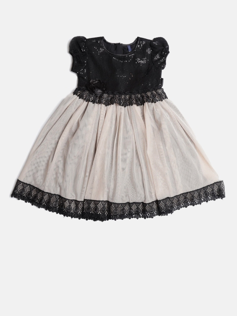 

YK Girls Black & Beige Embellished Fit & Flare Dress