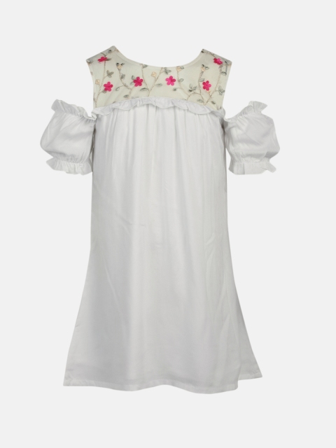 

YK Girls White Self Design A-Line Dress