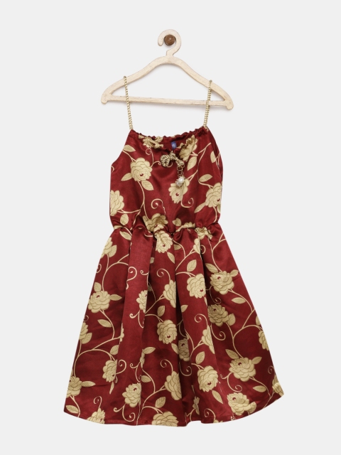 

YK Girls Maroon Printed A-Line Dress
