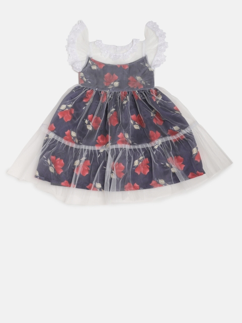 

YK Girls White Printed Tiered Dress