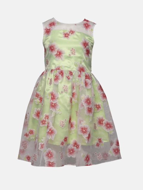 

YK Girls Green Printed Fit and Flare Dress