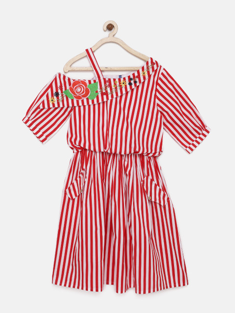 

YK Girls White Striped Fit and Flare Dress