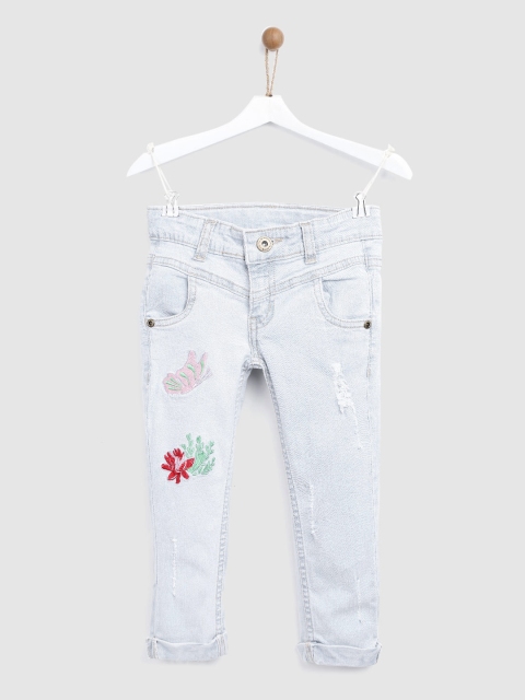 

YK Girls Blue Regular Fit Mid-Rise Mildly Distressed Stretchable Jeans