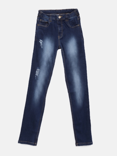 

YK Boys Navy Blue Regular Fit Mid-Rise Mildly Distressed Stretchable Jeans