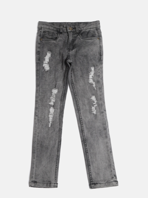 

YK Boys Charcoal Grey Regular Fit Mid-Rise Mildly Distressed Jeans