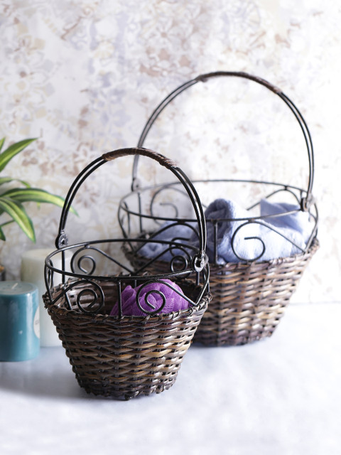 

VarEesha Brown Set of 2 Cane Bamboo Towel / Multipurpose Baskets Set with Handles