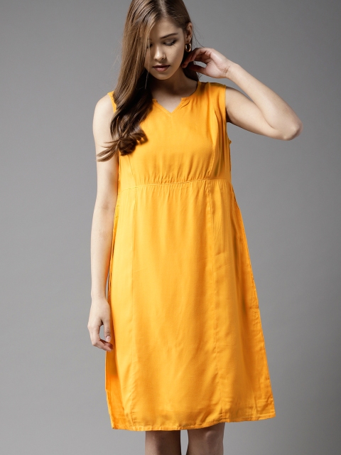 

HERE&NOW Women Mustard Yellow Solid A-Line Dress