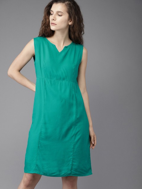 

HERE&NOW Women Green Solid A-Line Dress