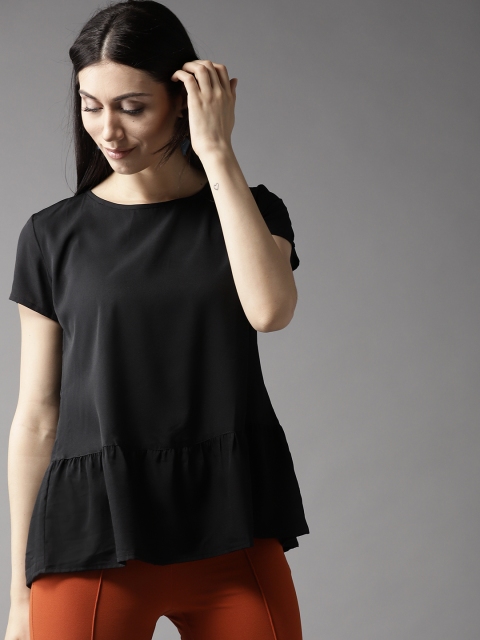 

HERE&NOW Women Black Solid A-Line Top