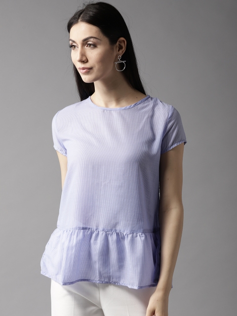 

HERE&NOW Women Blue & Off-White Striped A-Line Top