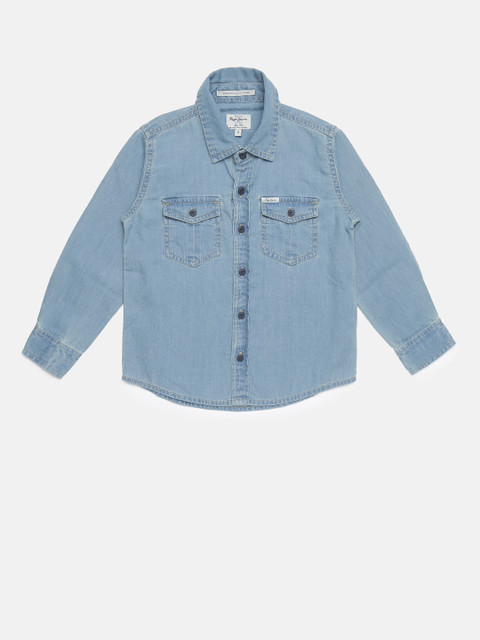 

Pepe Jeans Boys Blue Regular Fit Solid Denim Shirt