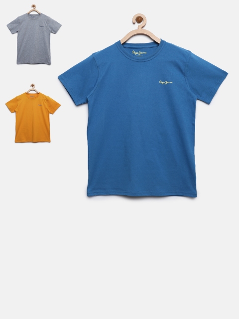 

Pepe Jeans Boys Pack of 3 Solid Round Neck T-shirts, Mustard