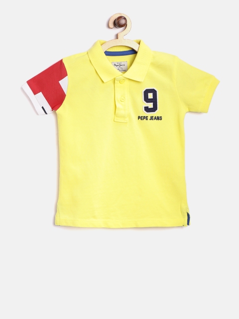 

Pepe Jeans Boys Yellow Solid Polo Collar Pure Cotton T-shirt