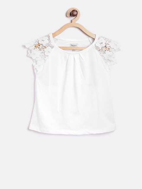 

Pepe Jeans Girls White Lace Detail Pure Cotton Top
