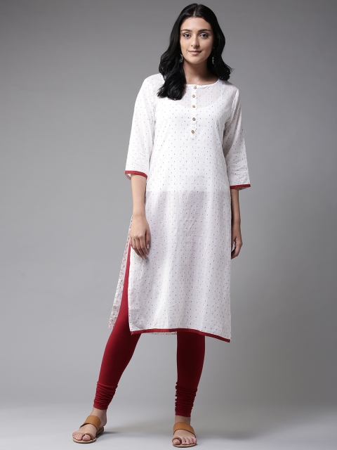 

Moda Rapido Women White Woven Design Straight Kurta