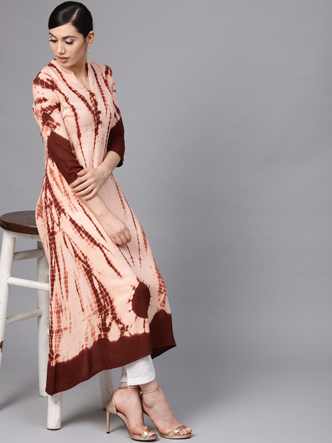 

AKS Women Peach-Coloured Dyed A-Line Kurta