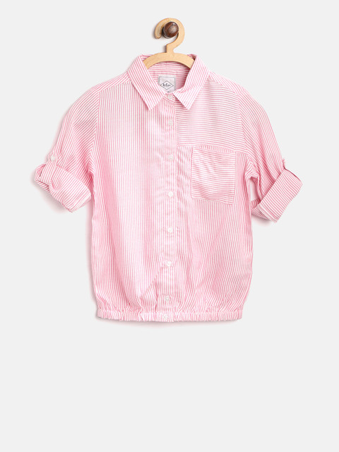 

Lee Cooper Girls Pink & White Regular Fit Striped Casual Shirt