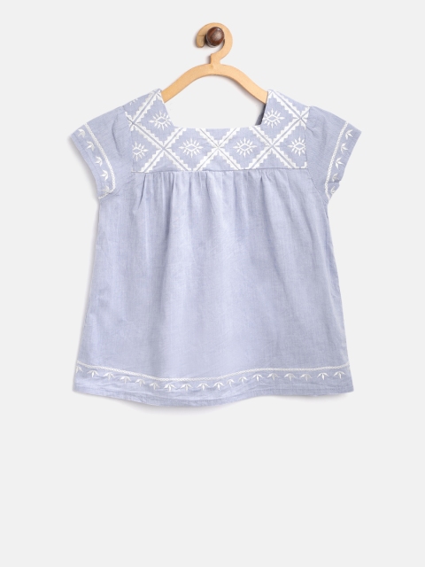 

Lee Cooper Girls Blue Solid Embroidered A-Line Pure Cotton Top
