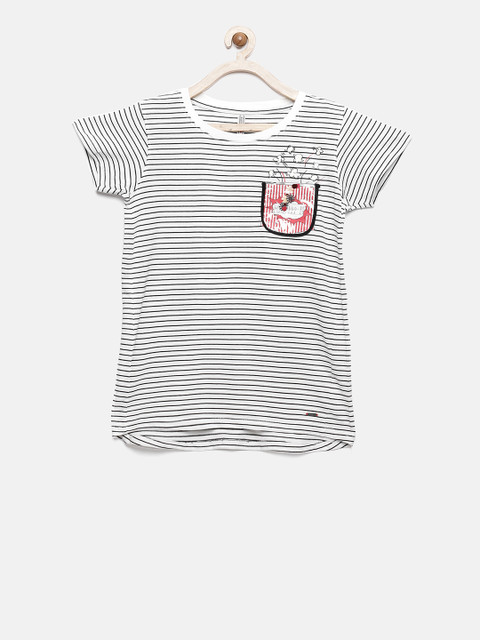 

Lee Cooper Girls White & Black Striped Round Neck T-shirt