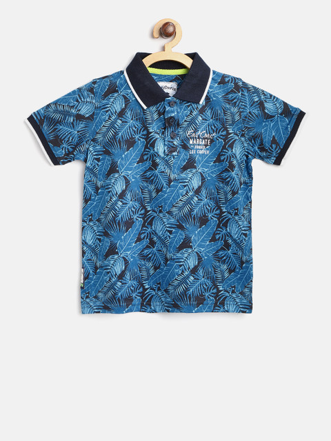 

Lee Cooper Boys Blue Tropical Print Polo Collar T-shirt