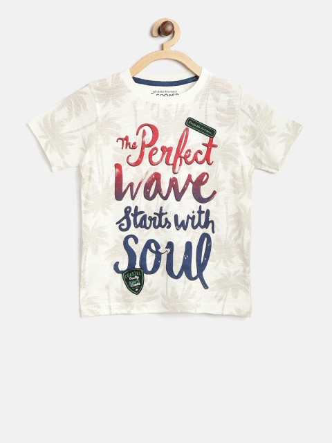 

Lee Cooper Boys Off-White & Beige Printed Round Neck T-shirt