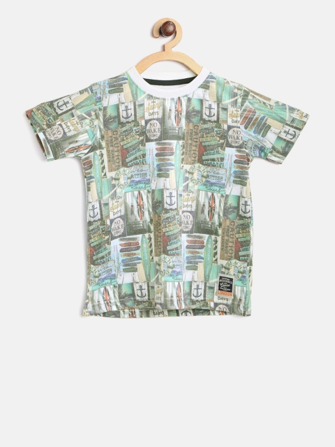 

Lee Cooper Boys Green & Off-White Printed Round Neck T-shirt