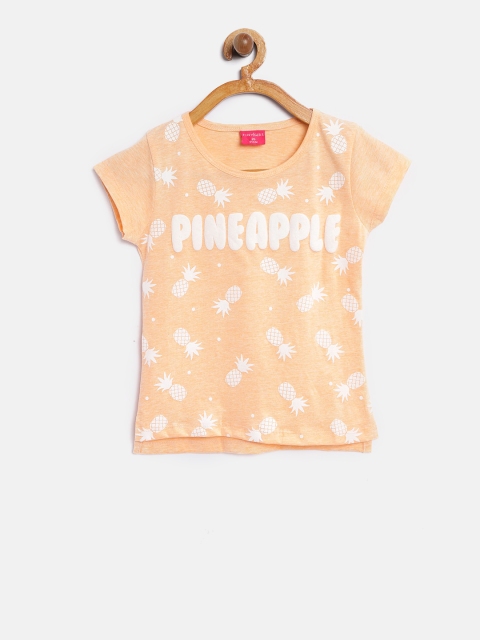 

Tiny Girl Girls Peach-Coloured Printed Round Neck T-shirt