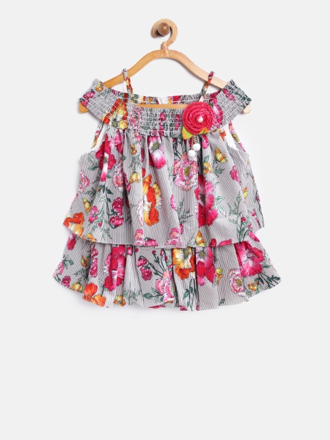 

Tiny Girl Girls Grey & Pink Floral Print Layered A-Line Top
