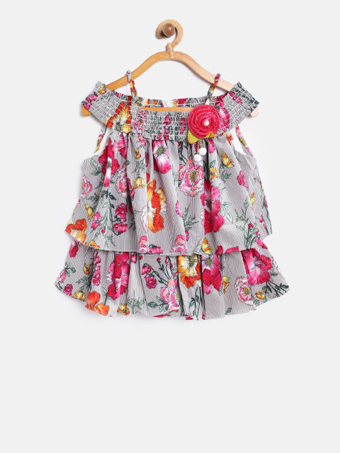 

Tiny Girl Girls Grey Printed Cold-Shoulder Layered A-Line Top