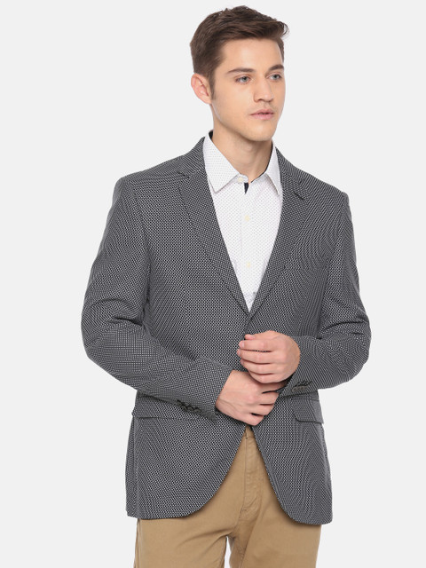 

ColorPlus Men Black Printed Self Design Single-Breasted Smart Casual Blazer