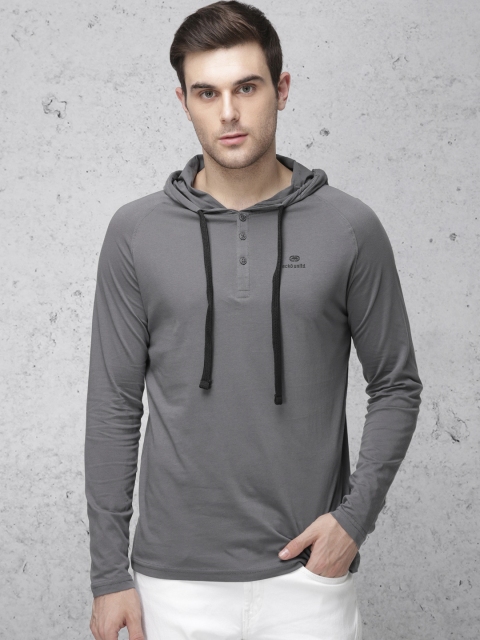 

Ecko Unltd Men Charcoal Grey Solid Hooded T-shirt