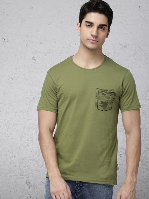 

Ecko Unltd Men Olive Green Solid Round Neck T-shirt