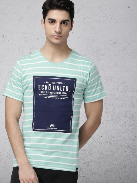 

Ecko Unltd Men Green Striped Round Neck T-shirt