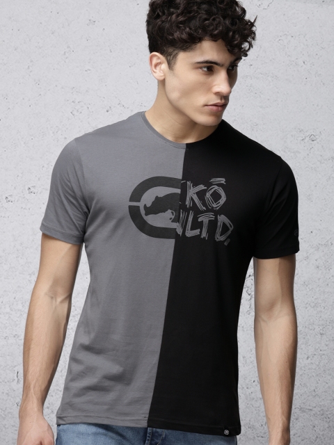 

Ecko Unltd Men Grey & Black Colourblocked Round Neck T-shirt