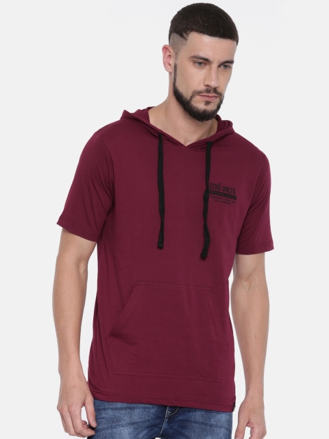 

Ecko Unltd Men Maroon Slim Fit Solid Hooded T-shirt