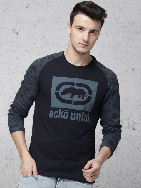 

Ecko Unltd Men Navy Blue Printed Round Neck T-shirt