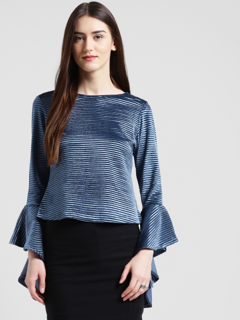 

Zink London Women Blue Self Design Blouson Top