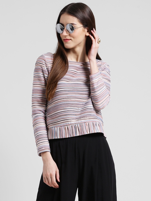 

Zink London Women Multicoloured Striped Blouson Top, Multi
