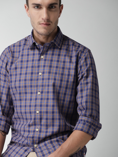 

INVICTUS Men Blue & Khaki Slim Fit Tartan Checks Casual Shirt