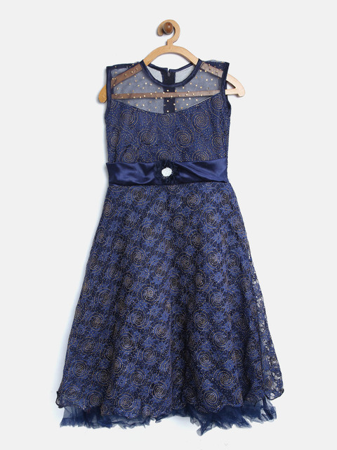 

Aarika Girls Navy Blue Lace Maxi Fit and Flare Dress with Shimmer Detail
