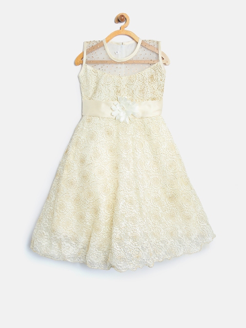 

Aarika Off-White Lace Maxi Fit and Flare Dress with Shimmer Detail