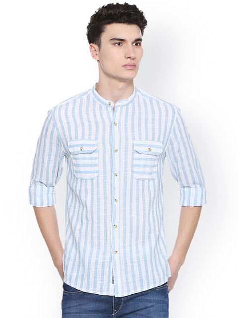 

People Men Blue Slim Fit Striped Casual Shirt