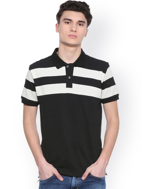 

People Men Black Striped Polo Collar T-shirt