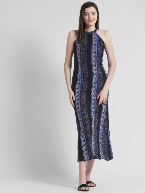 

Zink London Women Navy Blue Printed Maxi Dress