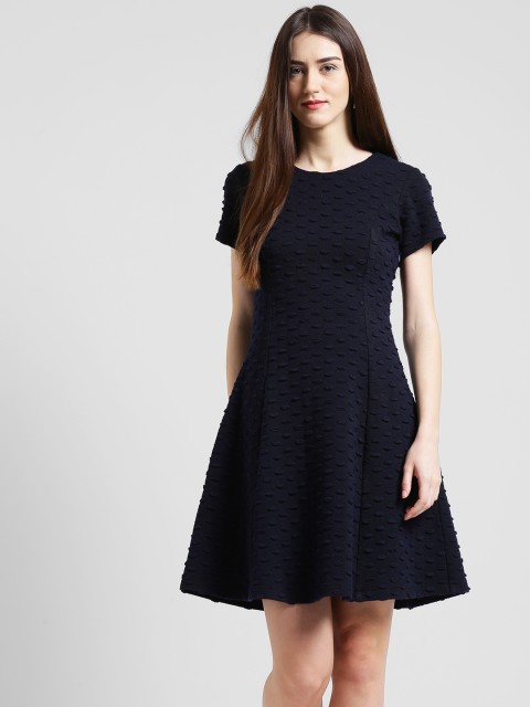 

Zink London Women Navy Blue Self Design Fit and Flare Dress