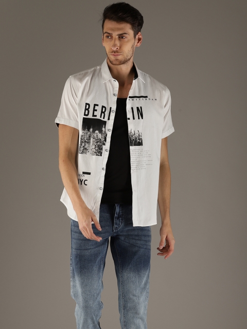 

Flying Machine Men White Slim Fit Printed Casual Shirt