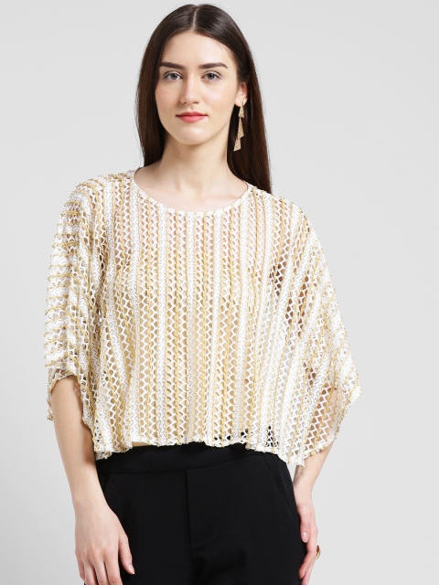 

Zink London Women White Self Design Cape Top